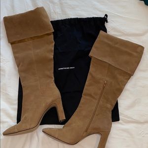 Knee height heeled tan boot